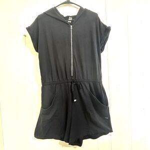 zuda Z-Knit Hooded Zip Jumpsuit with Pockets Black Romper Size Large